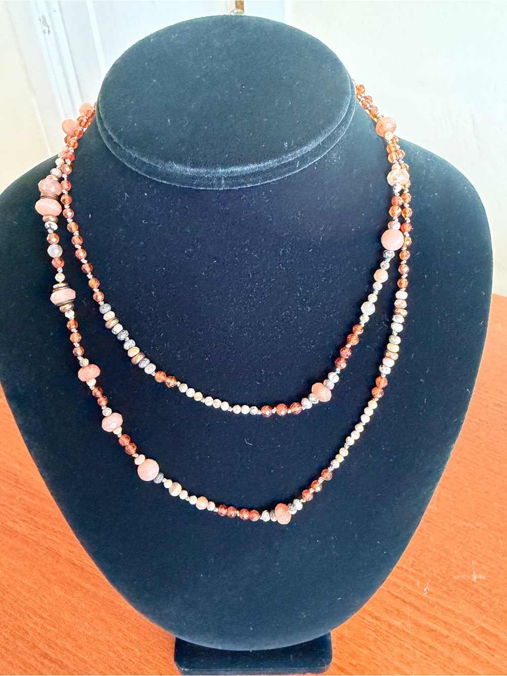 Handmade Artisan Long Faceted Mixed Gemstone Beaded Necklace Earth Tones
